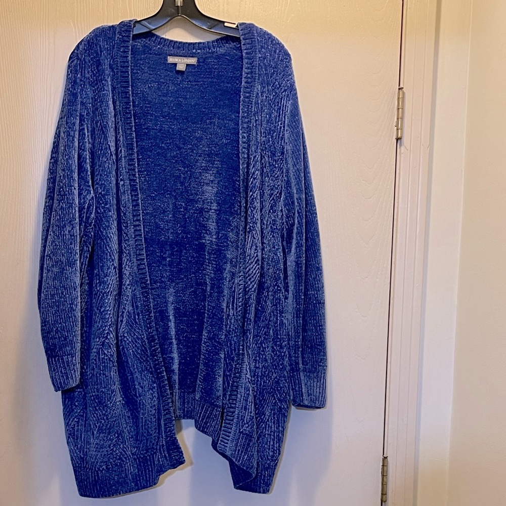 Jessica London Blue Chenille Open Cardigan Size 22/24